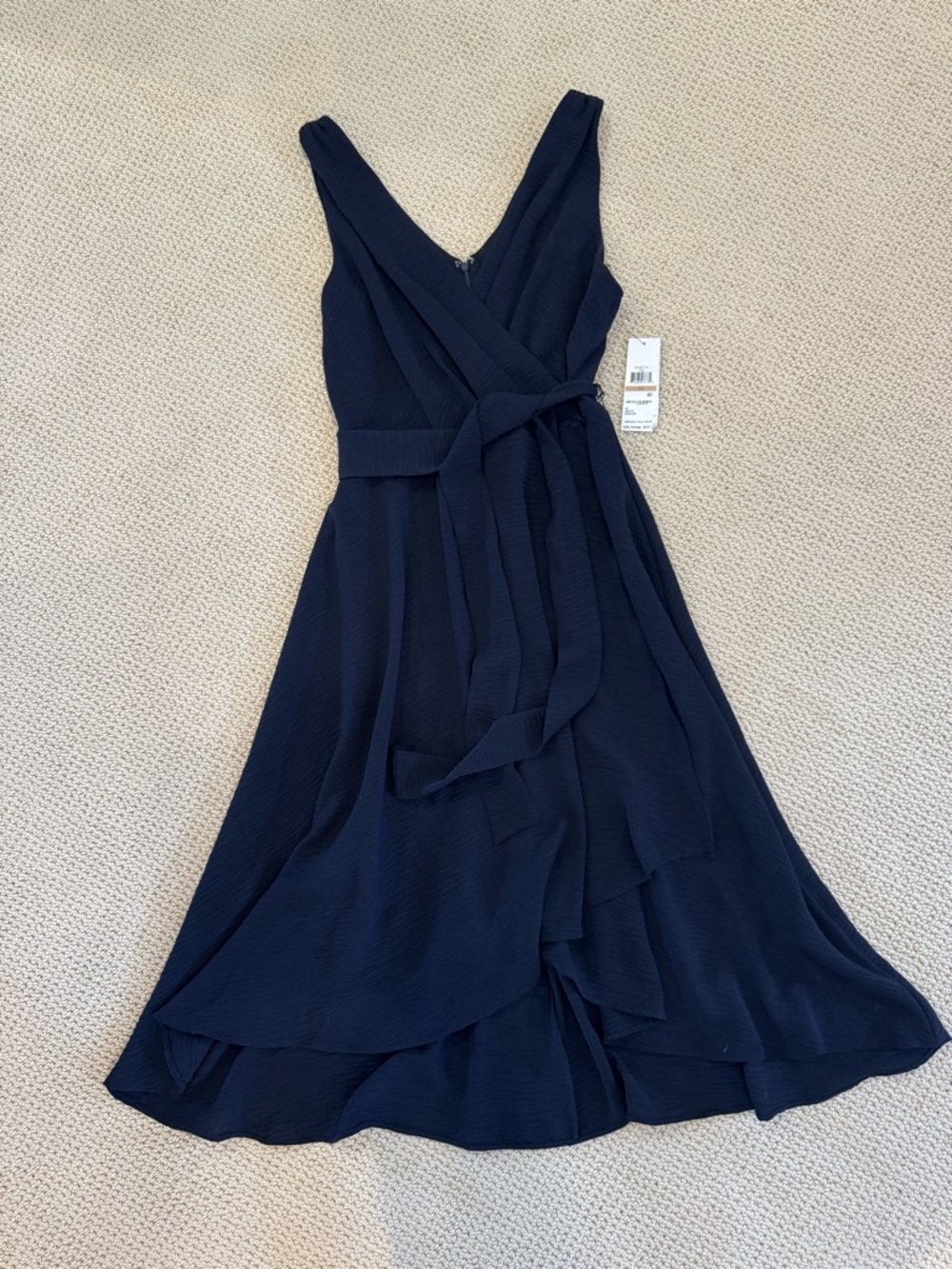 DKNY | Navy Faux Wrap Dress with Tie Waist